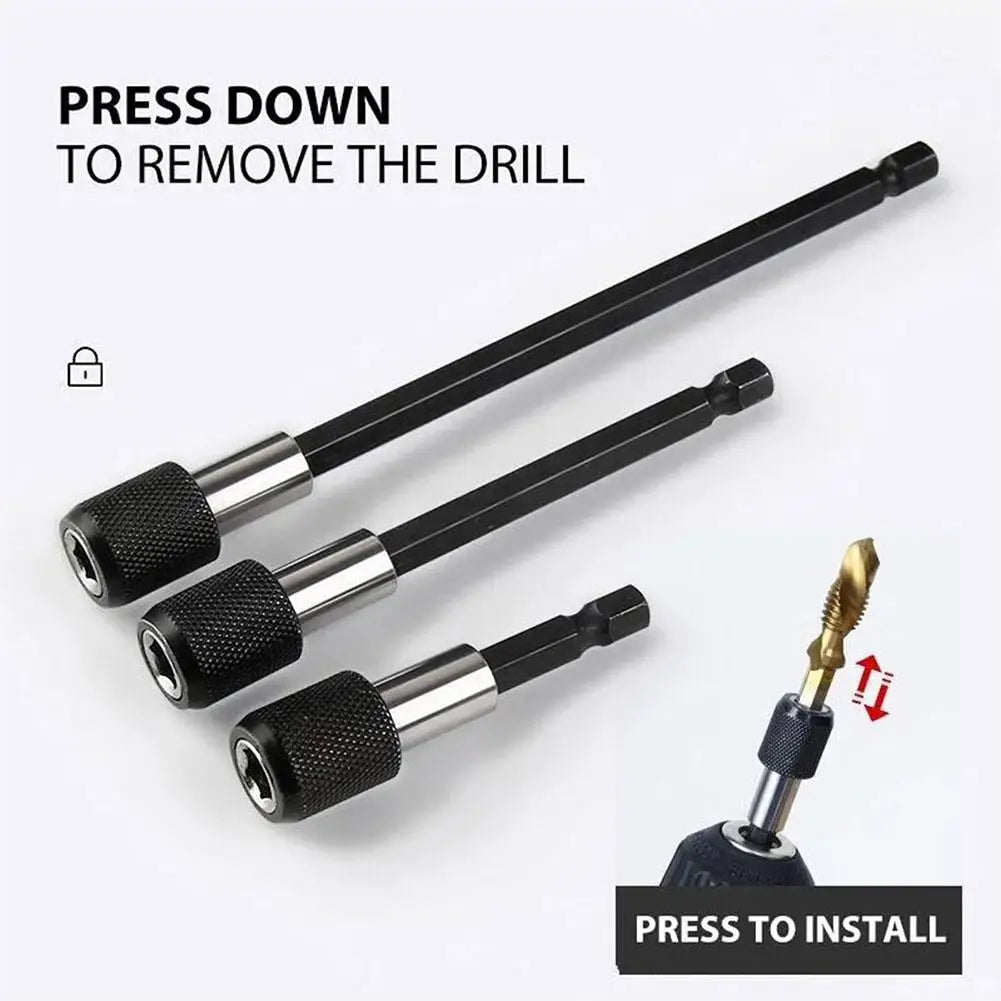 3-Pc 1/4" Hex Quick-Release Magnetic Bit Extension Rod Set