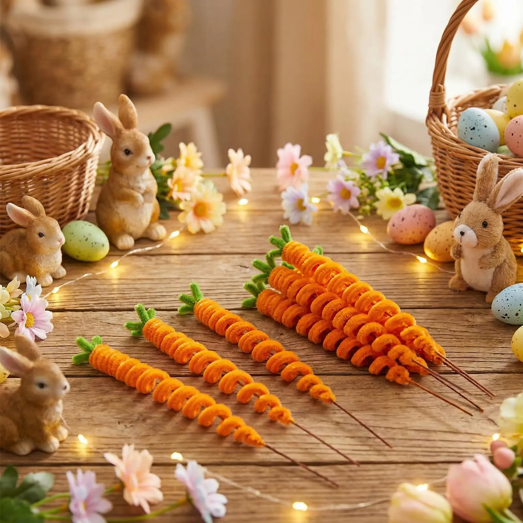 12-Pack Easter Carrot Tree Picks 16" Bendable Spring Ornaments