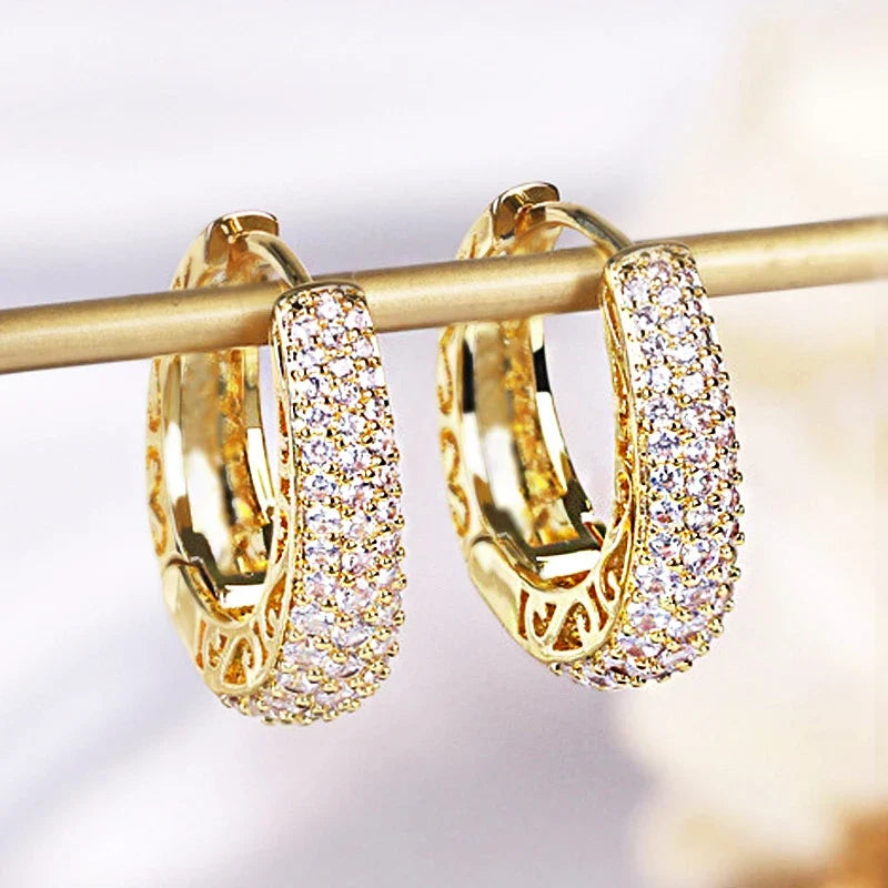 Huitan Sparkling CZ Hoop Earrings – Gold & Silver Statement Jewelry