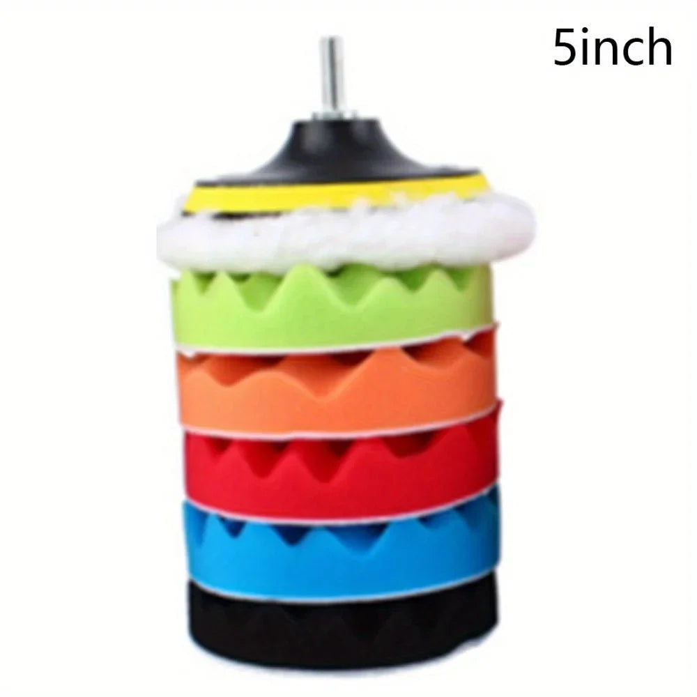 8-Piece Car Polishing Pad Set 3/5/7 Inch – Sponge & Wool Kit