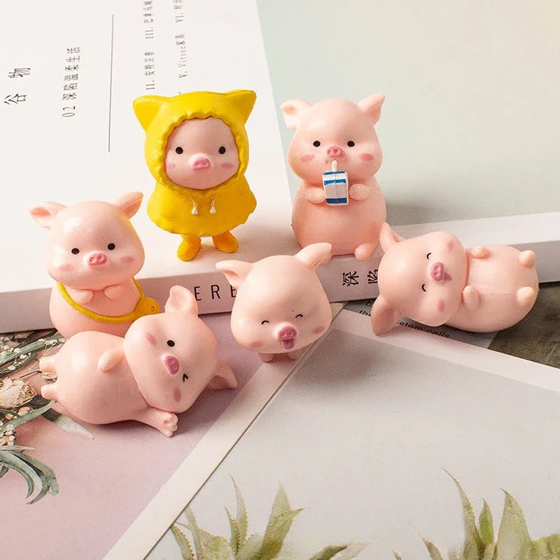 Cute Cartoon Pink Pig Figurine Miniaturas Ornament Resin Piggy Statue