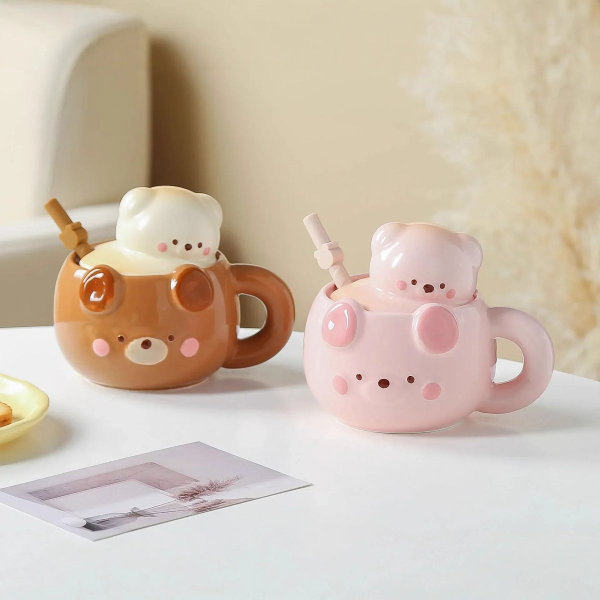 Bear Ceramic Mug with Lid – 450ml Cute Cartoon Cup Gift