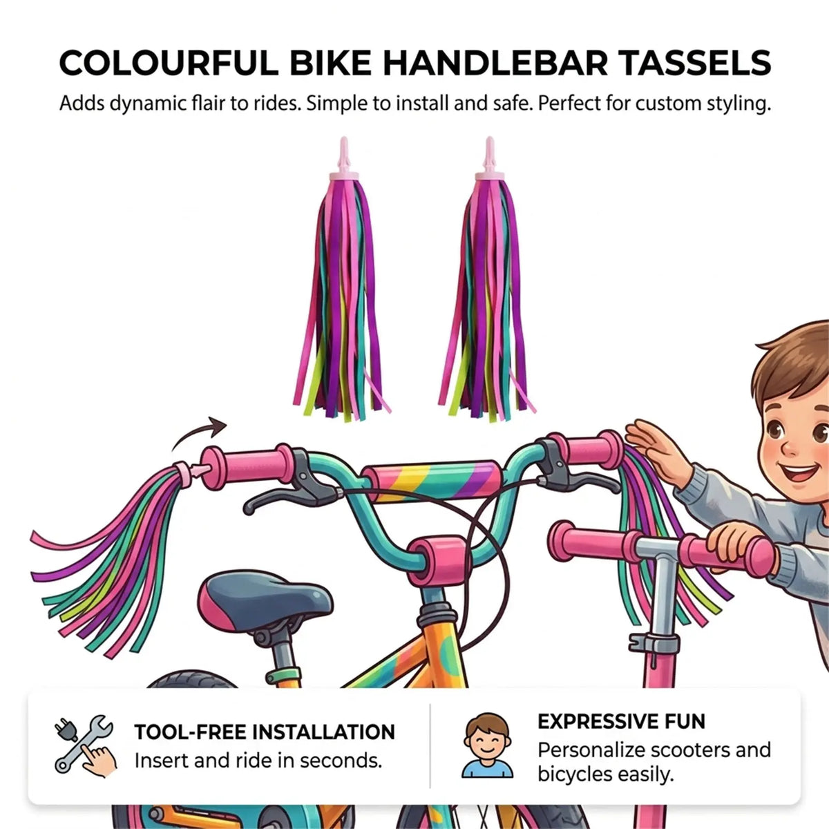 Kids Bike Handlebar Tassels – Colorful Scooter Decoration