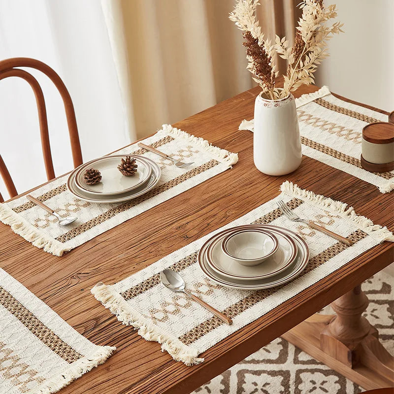 Boho Placemats Macrame Table Decor Natural Cotton Burlap Farmhouse