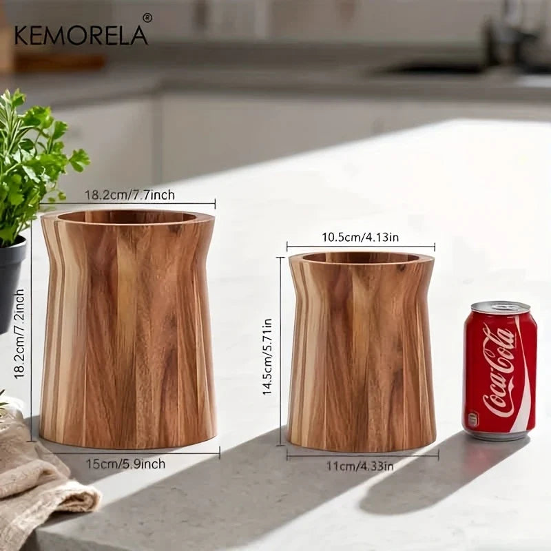 KEMORELA 360° Rotating Wooden Utensil Holder & Countertop Caddy