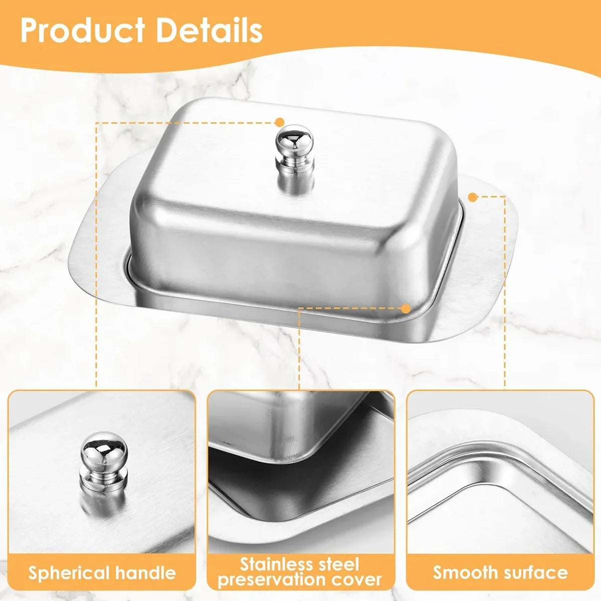 Stainless Steel Butter Dish Lid Handle Cover Design Dessert Cheese