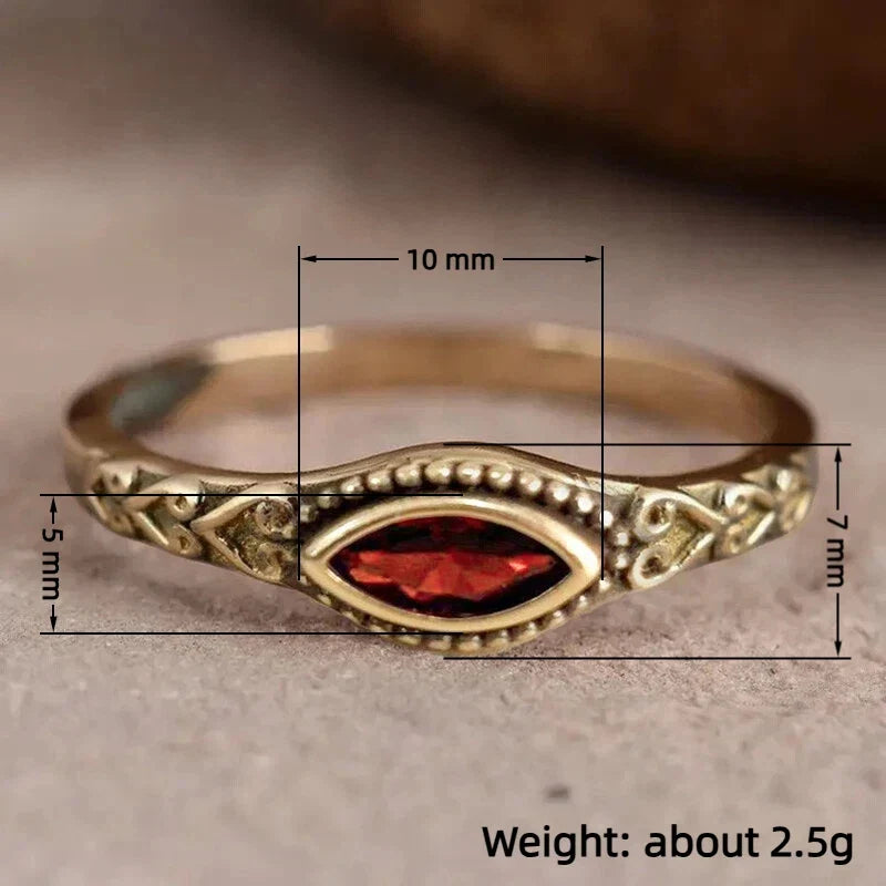 Huitan Vintage Gold-Tone Garnet Marquise CZ Ring | Women