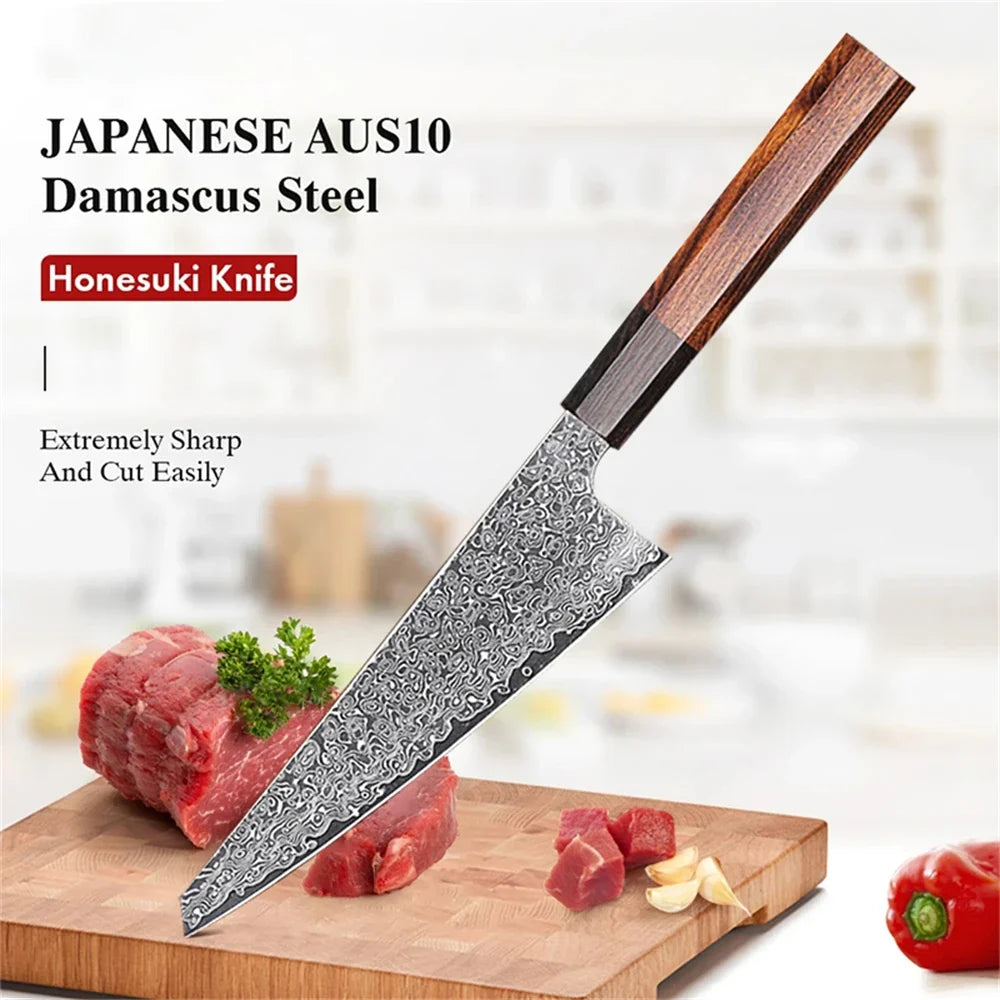 67-Layer Damascus Steel Honesuki Knife – Hand Forged Boning