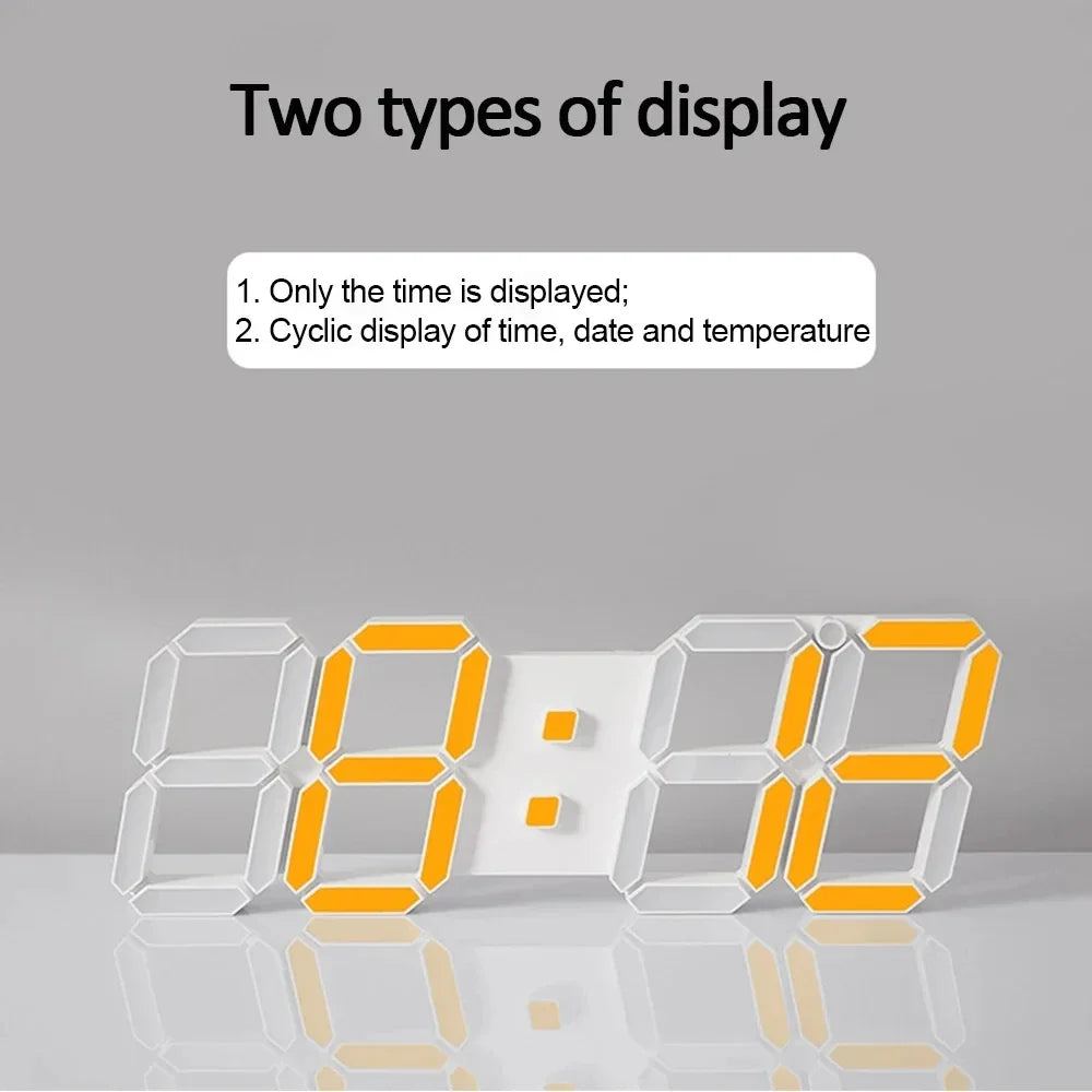 3D LED Digital Wall Clock – USB Alarm, Timer & Temp Display