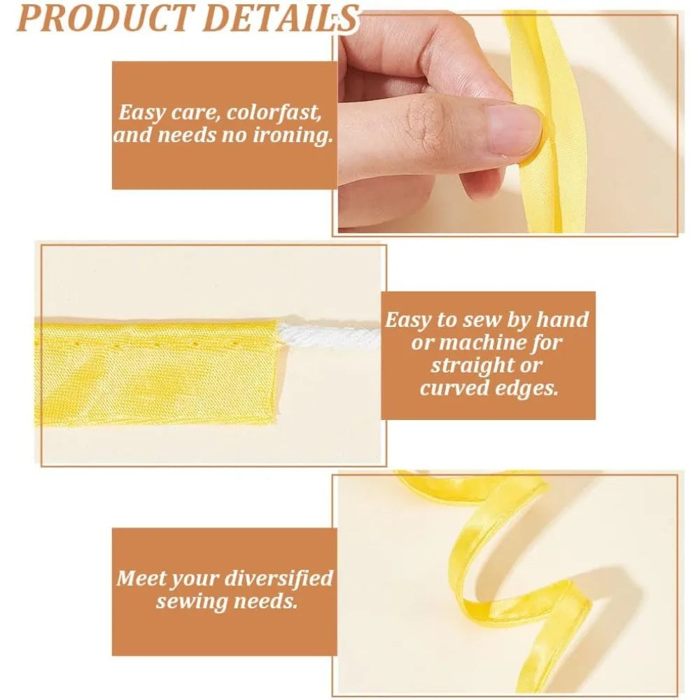 25M Yellow Satin Piping Ribbon 11.5mm Flat Cotton Trim Roll