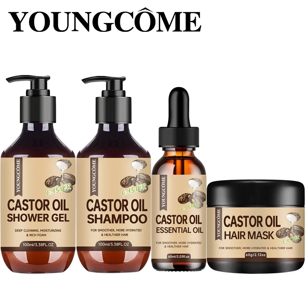Castor Oil Hair Care Set – Shampoo, Oil, Mask & Shower Gel | 4-Pc