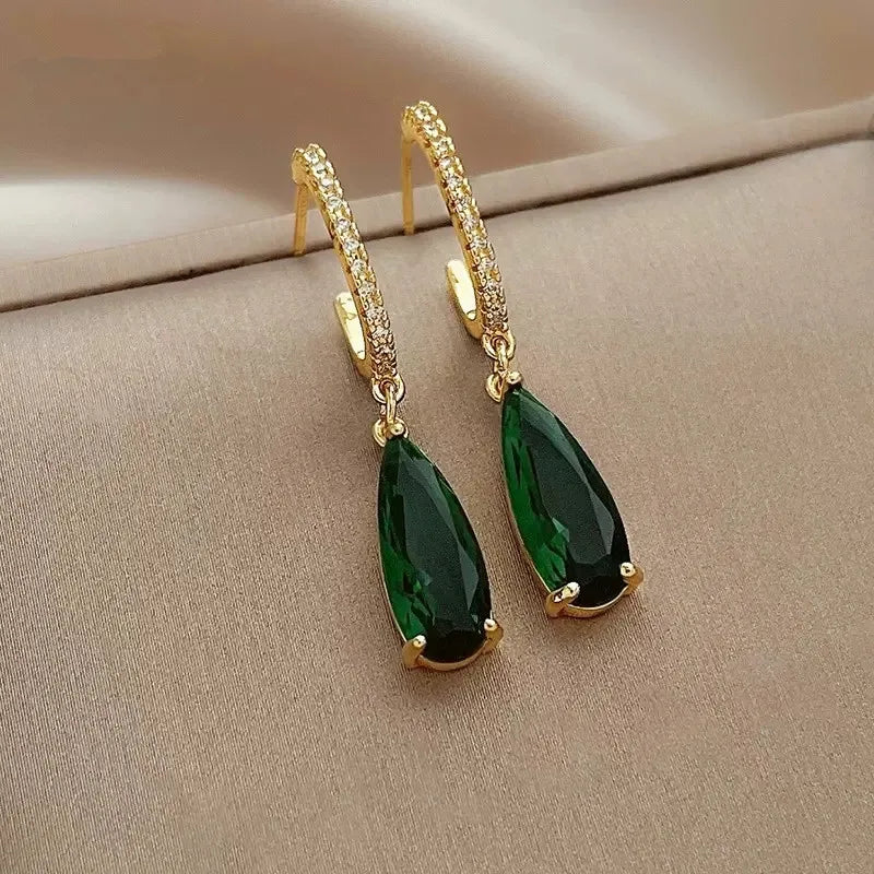 Huitan Green Zirconia Drop Earrings – Women's Fashion Jewelry