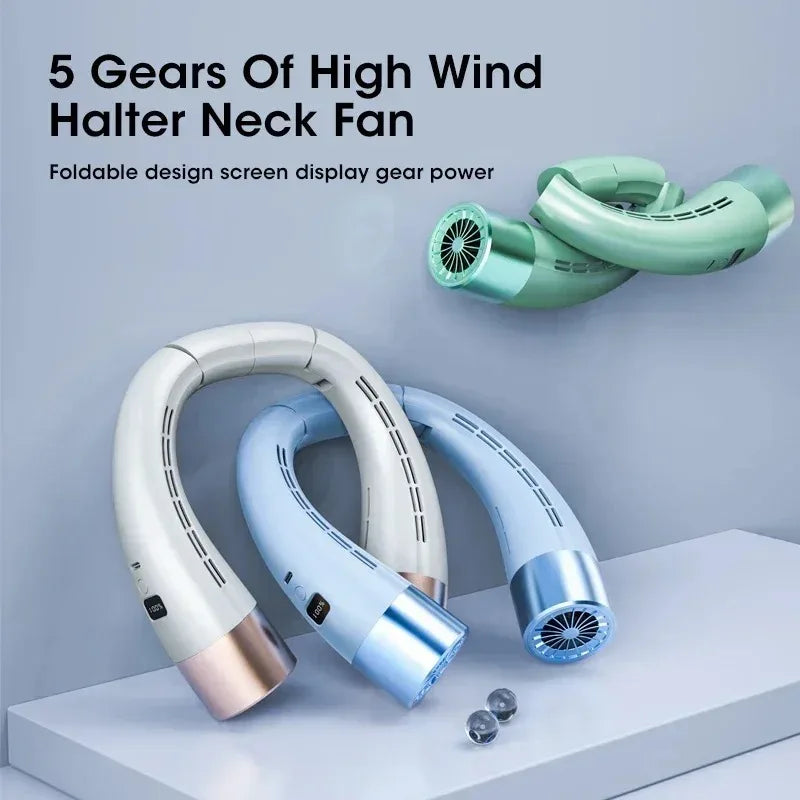 Foldable Hands-Free Neck Fan | USB-C 5-Speed Bladeless Cooler