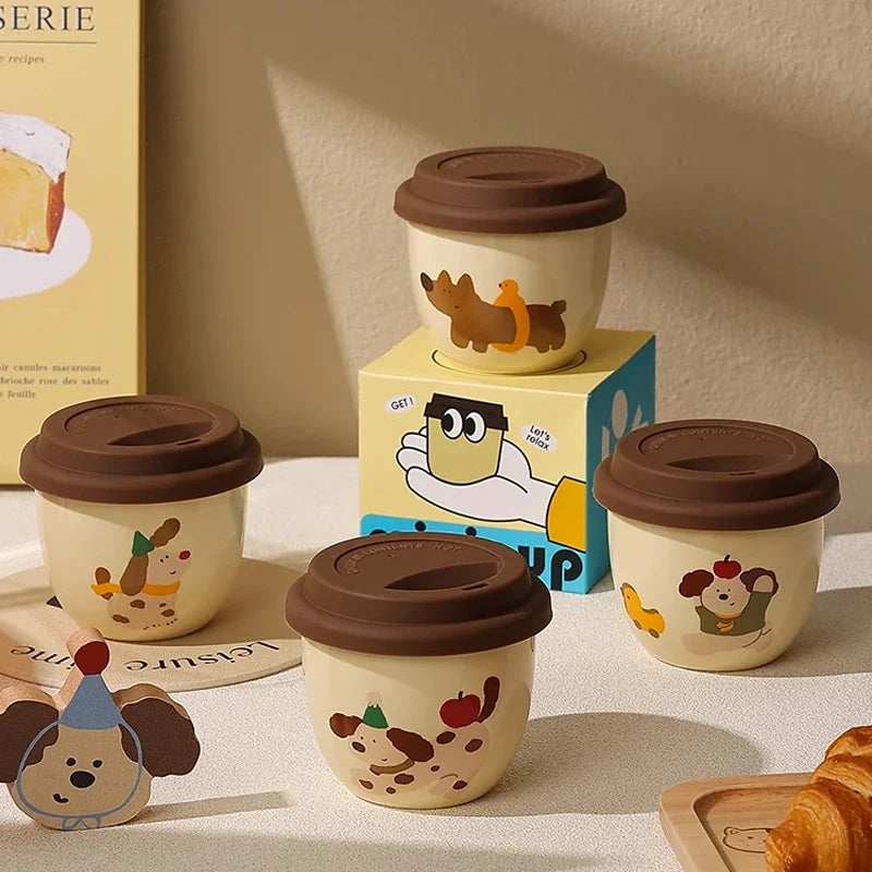 Sausage Dog Ceramic Coffee Mug with Lid | Cute Cartoon Puppy Cup