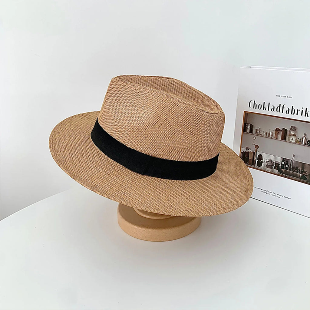 Unisex Wide Brim Paper Straw Panama Hat | Beach Sun Hat
