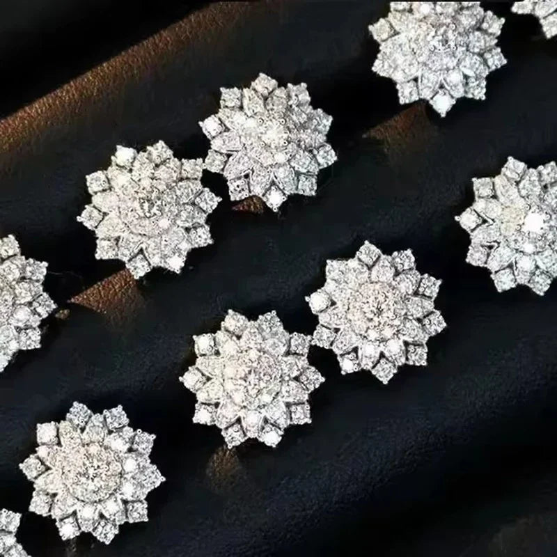 Huitan Flower CZ Stud Earrings – Dazzling Crystal Women's Studs