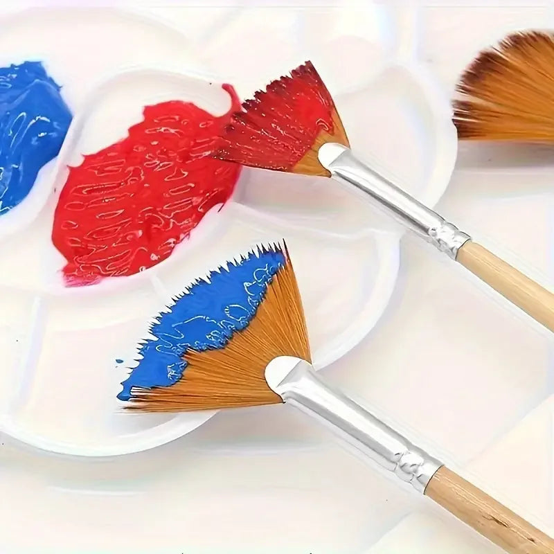 Professional 5-Piece Fan Brush Nylon Bristles Acrylic Watercolor