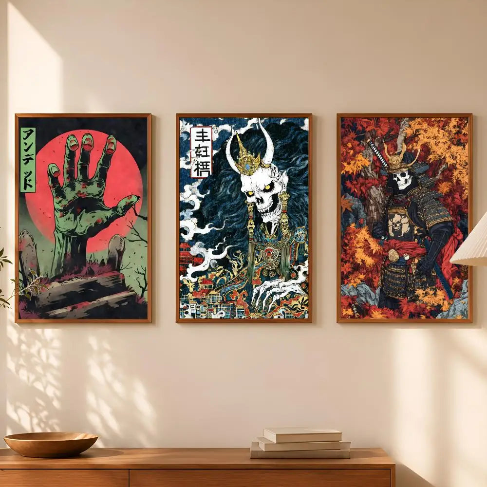 Japanese Rising Skeletons Self-Stick Wall Art Poster – HD Waterproof
