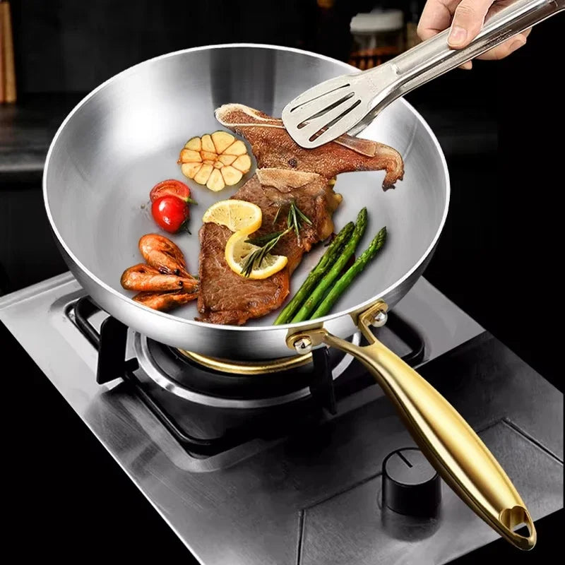 KEMORELA 316 Stainless Steel Frying Pan – 7-Ply Gold Handle
