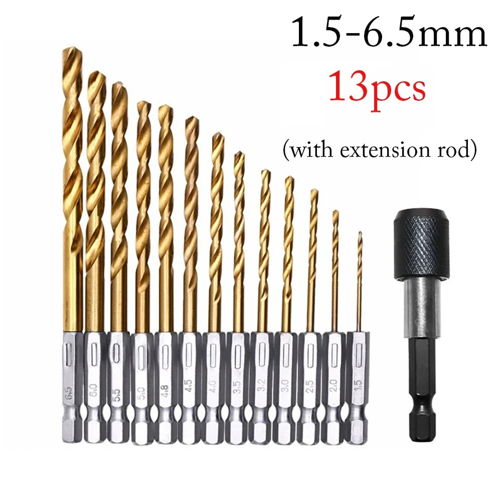 13-Piece HSS Twist Drill Bit Set 1.5–6.5mm | 1/4" Hex Shank