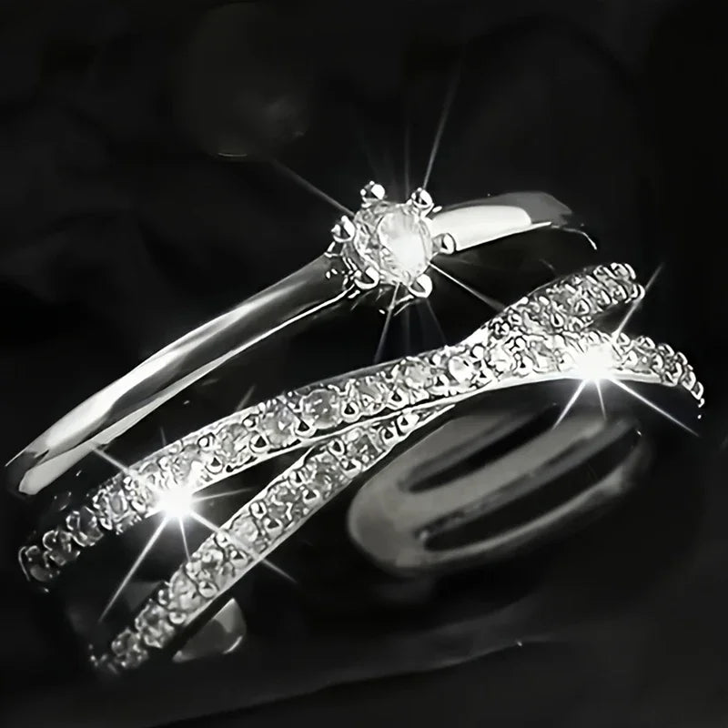 Huitan Cross Ring for Women – Cubic Zirconia Pave Band