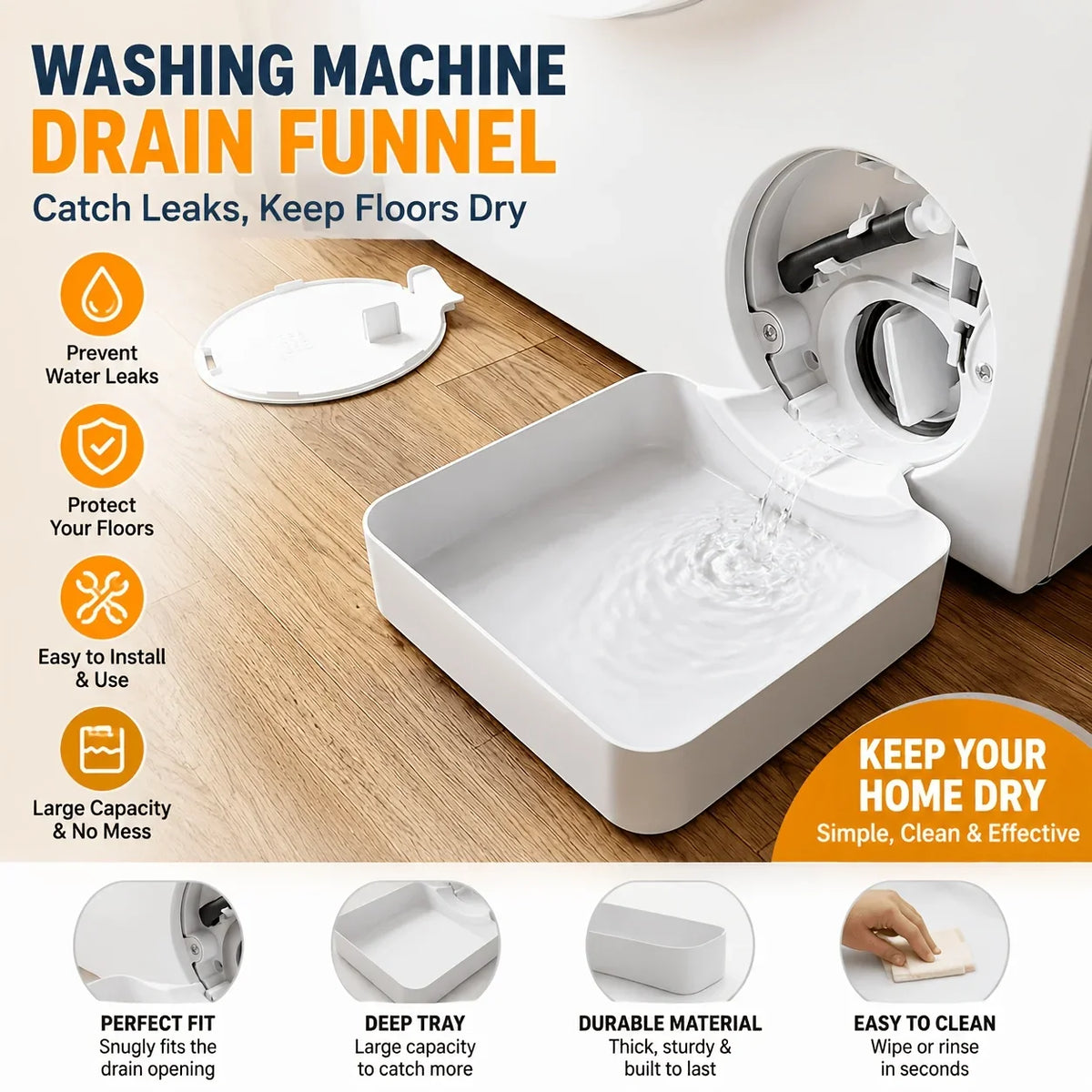 Washing Machine Drainage Tray 3D Printing Drain Funnel Drip Cleaning