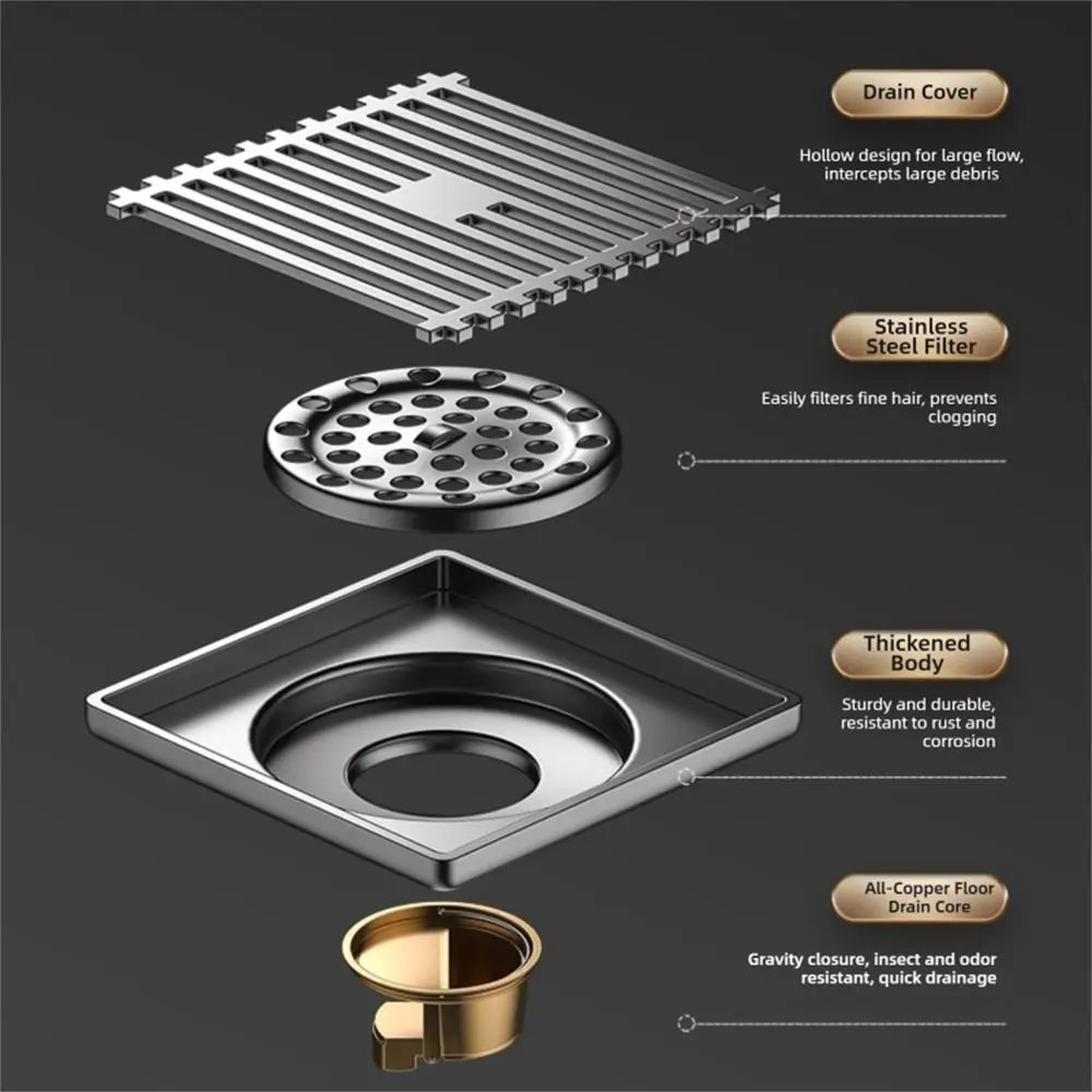 Stainless Steel Shower Floor Drain Grey Backflow Preventer Kitchen