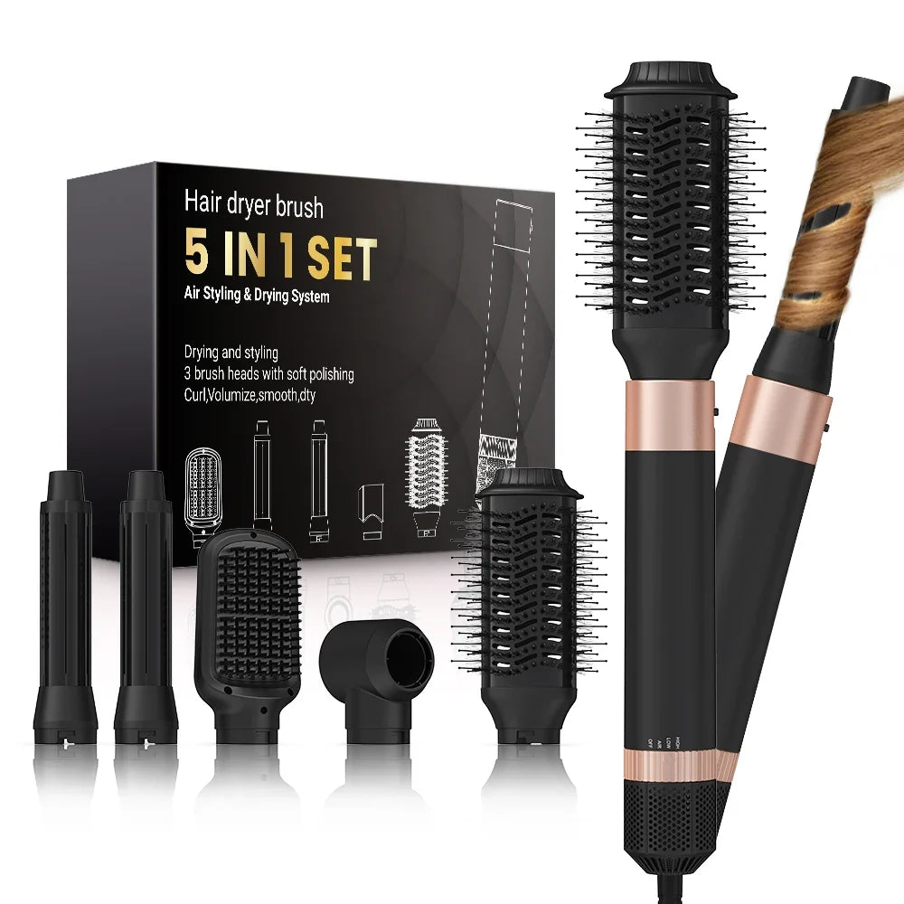 LISAPRO 5-in-1 Hair Dryer Brush & Auto Curling Iron System