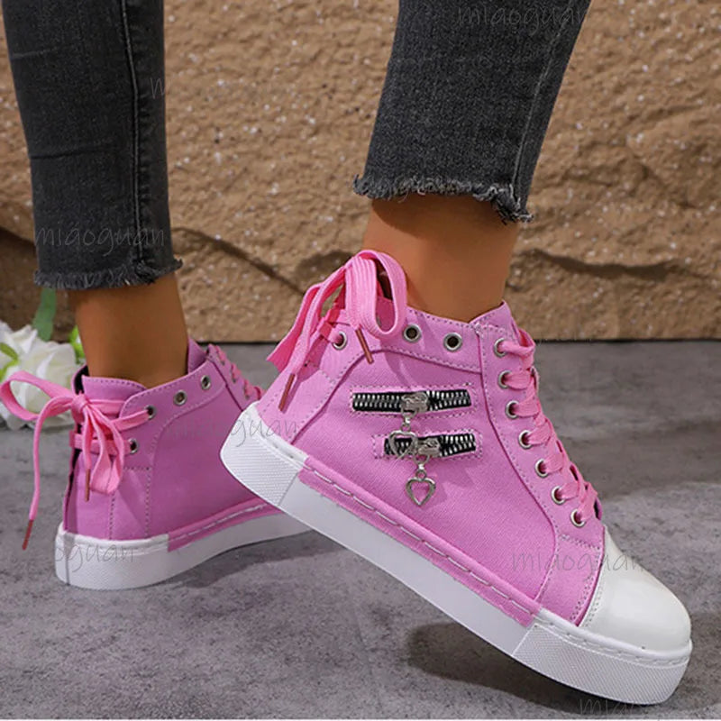 Women's High-Top Canvas Lace-Up Sneakers | Casual Board Shoes