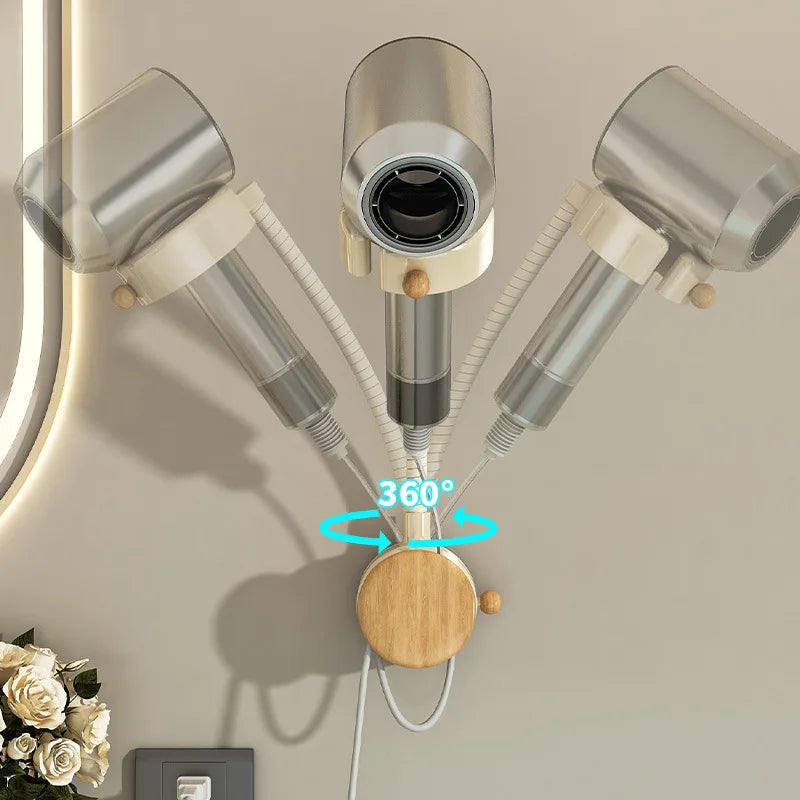 Wall-Mounted Hair Dryer Holder | 360° Rotatable, No-Drill Rack