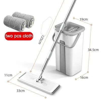 Flat Squeeze Mop with Bucket – 360° Rotating Microfiber
