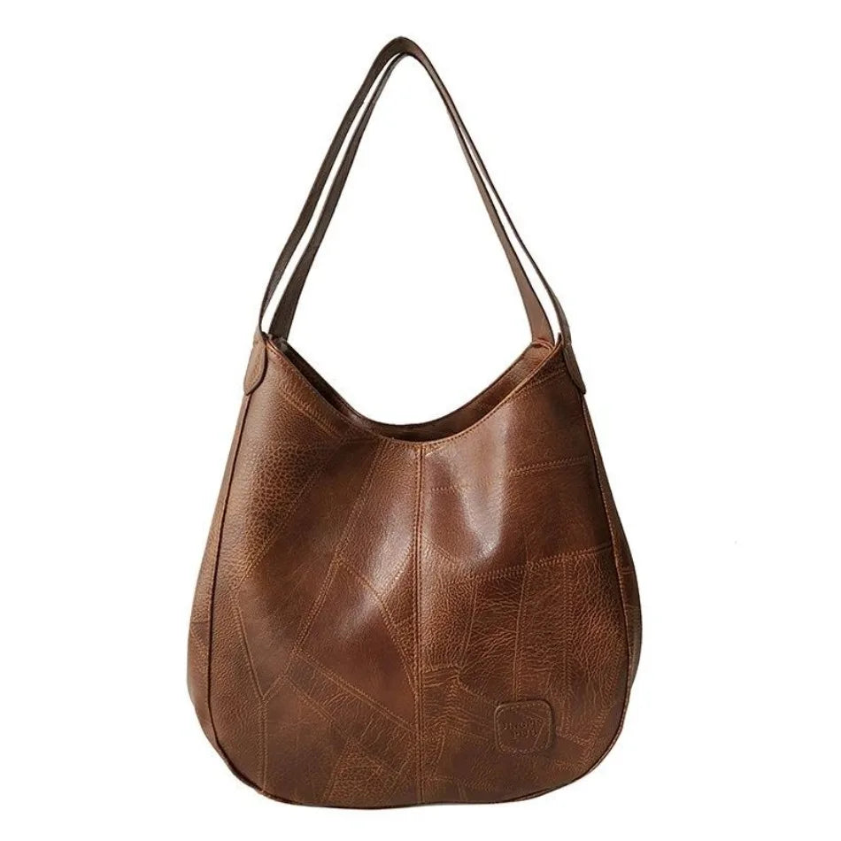 Large Vintage Women's PU Leather Shoulder Tote Bag – Retro Style