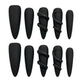 Matte Black 3D Almond Press On Nails – Punk Y2K Style 10pcs