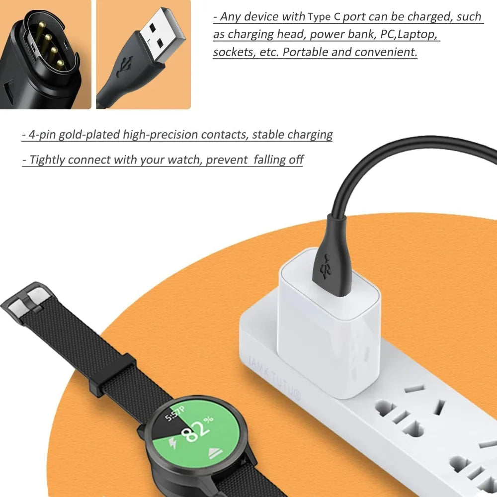 USB Charger for Garmin Vivosmart 5 & Vivomove 3/3S Sport