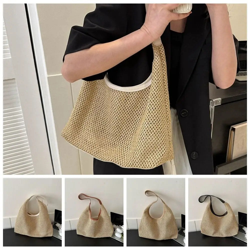 Bohemian Handmade Straw Bucket Bag – Large Beach Shoulder Bag