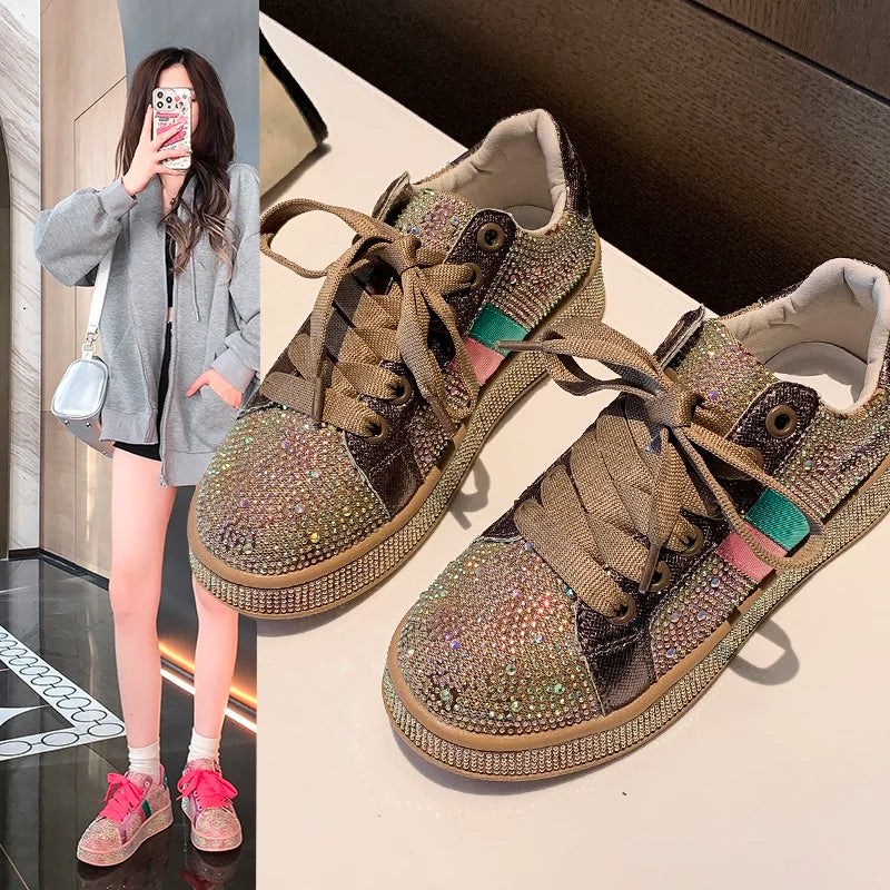 UXST Women's Diamond Platform Sneakers | Luxury Lace-Up Shoes