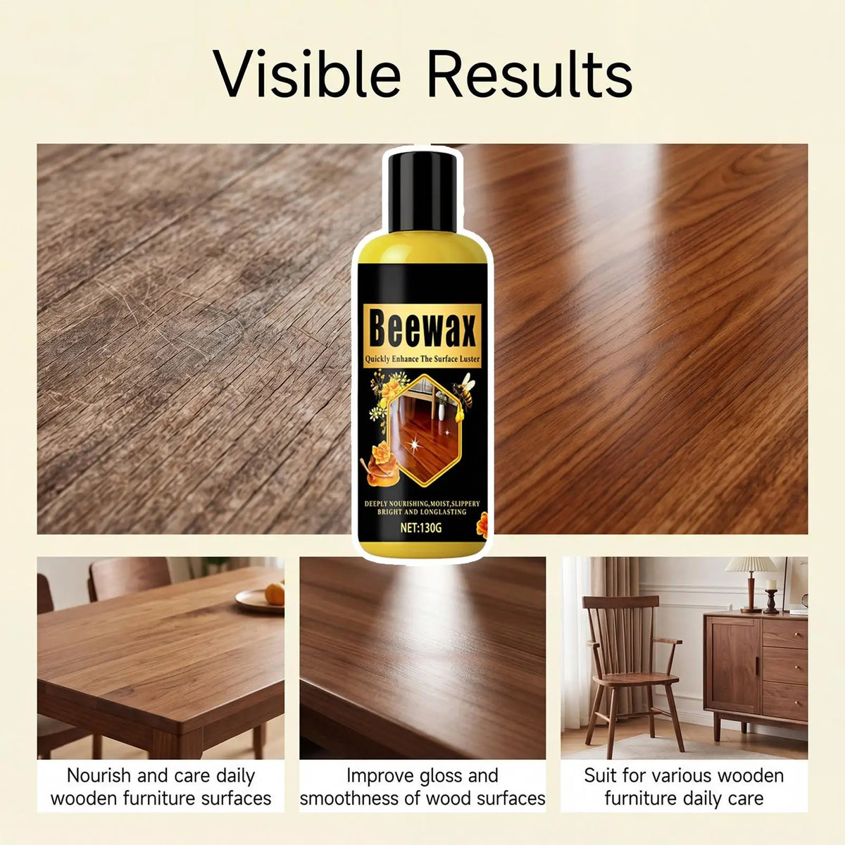 Natural Beeswax Wood Polish Paste 130g – Furniture Restorer