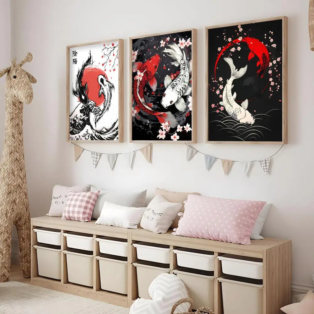 Lucky Koi Yin Yang Wall Art Poster Sticker | Minimalist Decor