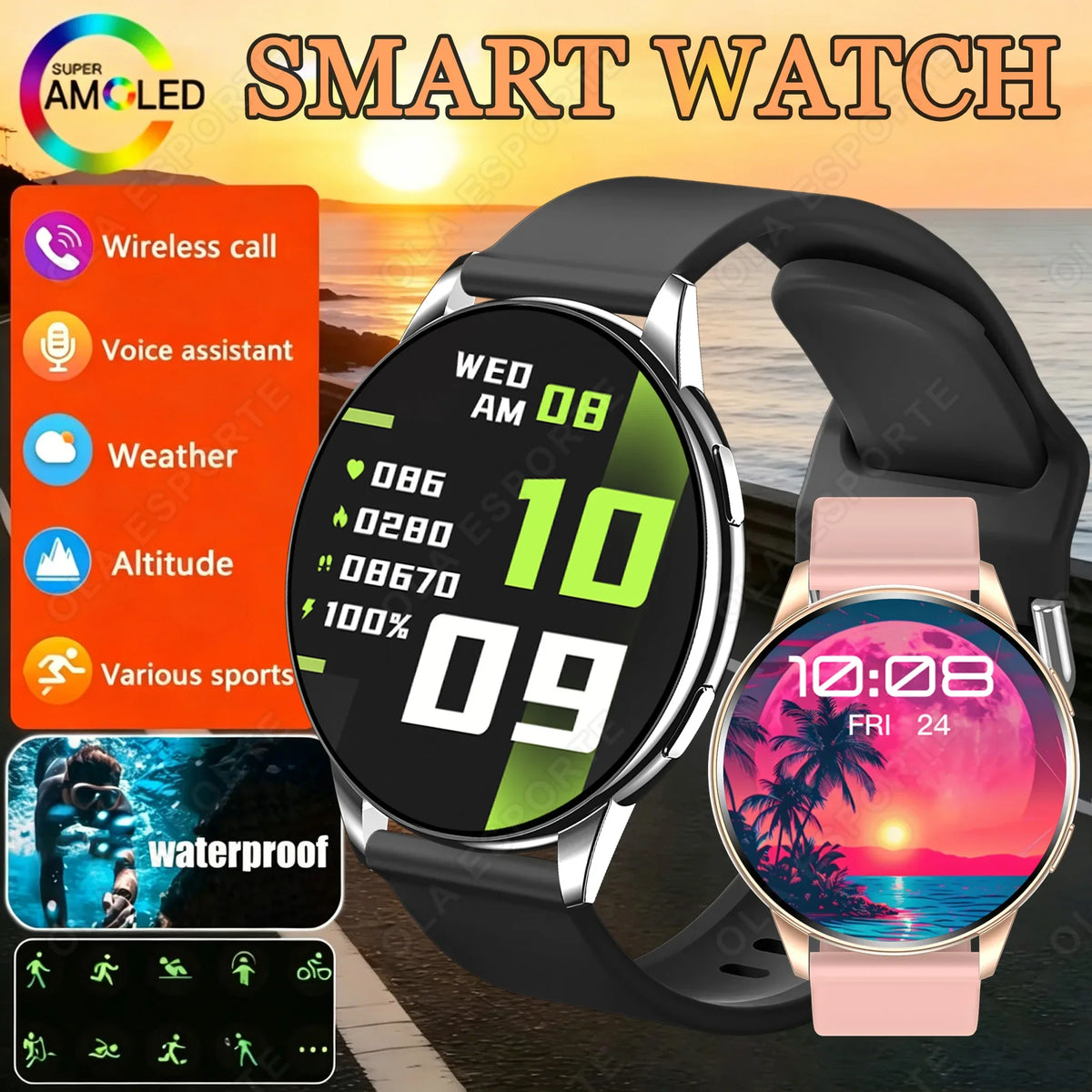 Smart Watch Full Touch Screen Call Message Reminder Music Control
