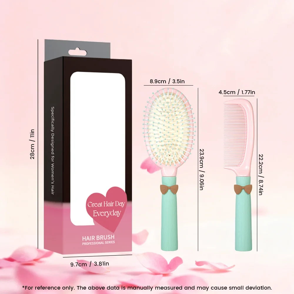 Cute Bow Hair Brush & Comb Set – Air Cushion Duo for Women
