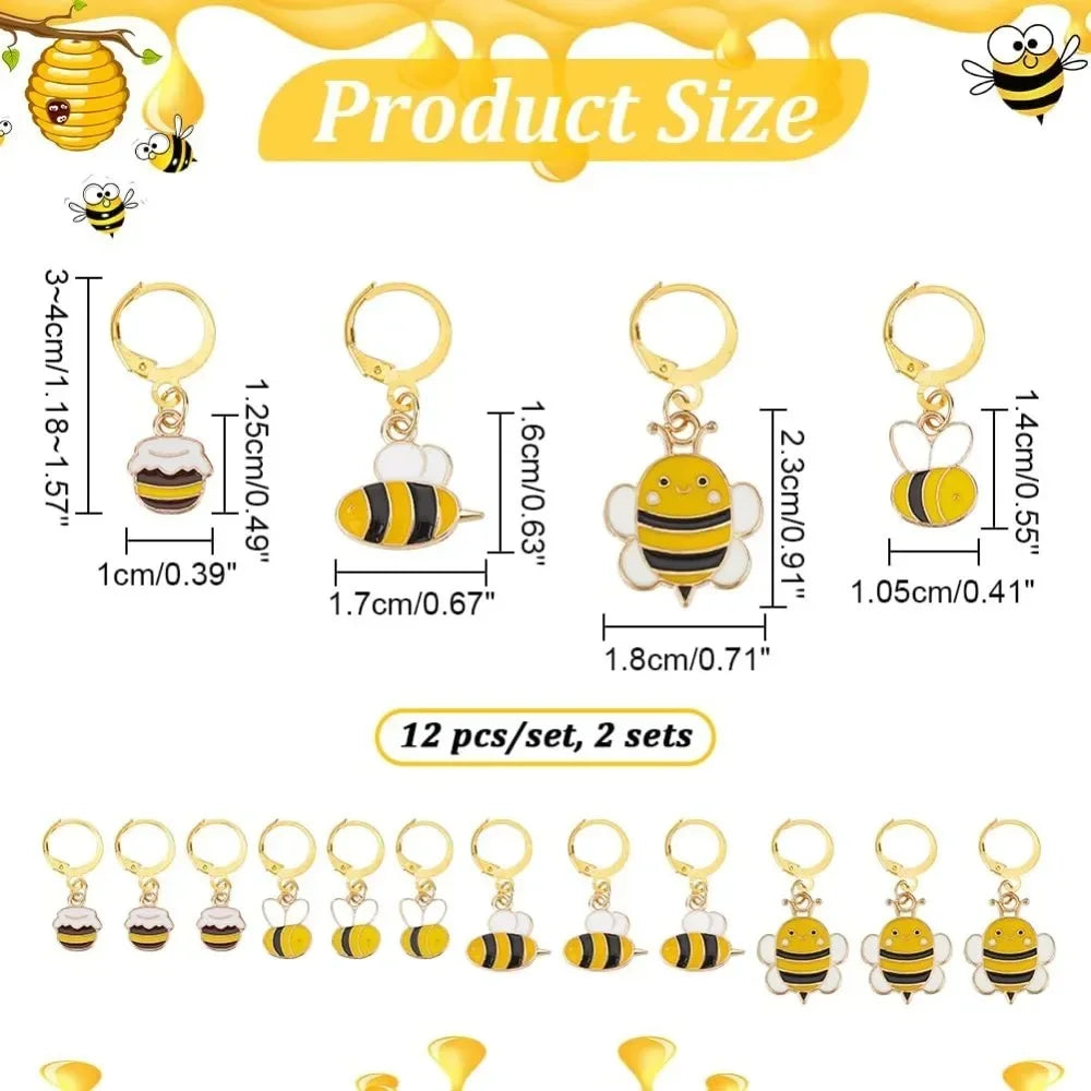 24 Pcs Bee Enamel Locking Stitch Markers for Knitting & Crochet