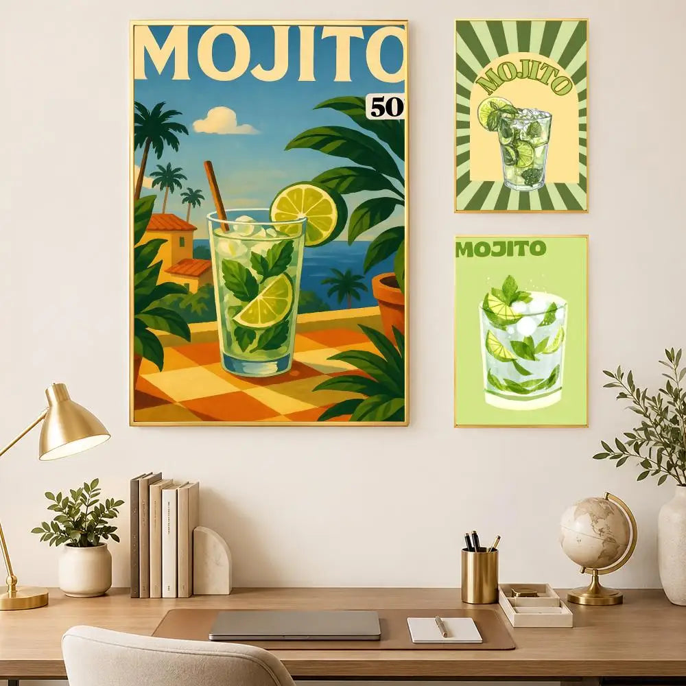 Cocktail Mojito Self-Stick Wall Art Poster | Waterproof Decor