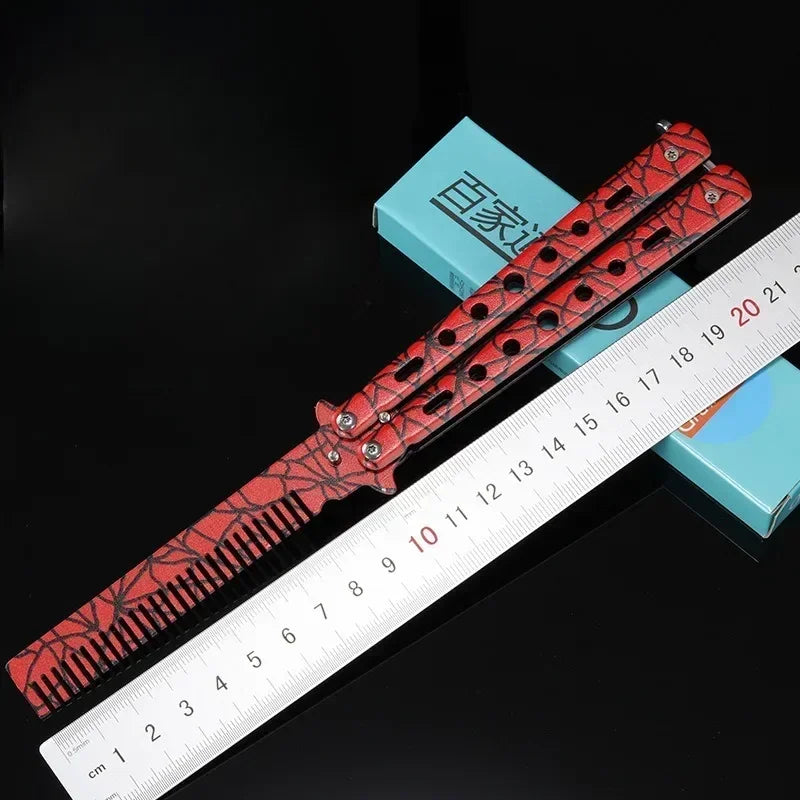 Foldable Butterfly Knife Comb – Stainless Steel Beard Styling Tool