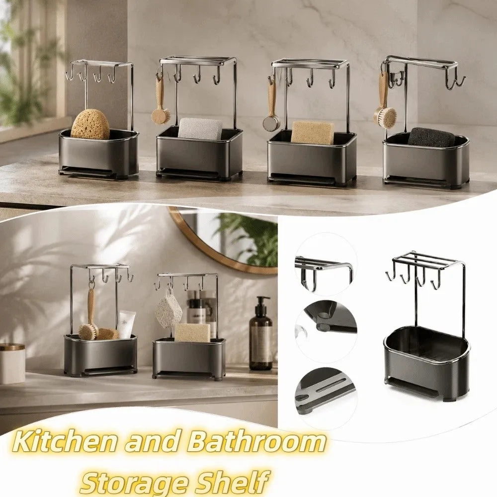 Gunmetal Gray Stainless Steel Kitchen Sink Organizer Rack