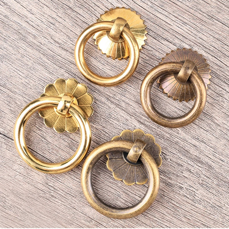 Antique Brass Ring Pull Knob | Vintage Cabinet Drawer Handle