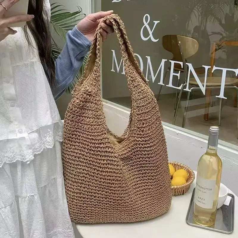 Women's Woven Straw Tote Bag – Large Beach Shoulder Handbag