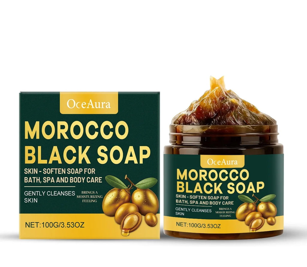 OceAura Moroccan Black Soap 100g – Exfoliating Body Bar