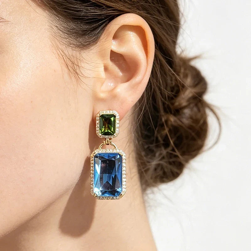 Huitan Geometric CZ Drop Earrings – Shiny Cubic Zirconia Women
