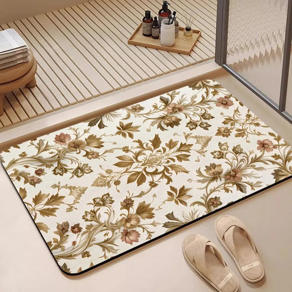 Rococo Floral Diatomite Bath Mat – Quick Dry & Anti-Slip