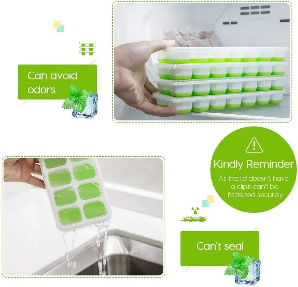 14-Grid Silicone Ice Cube Tray with Lid – Reusable Mold